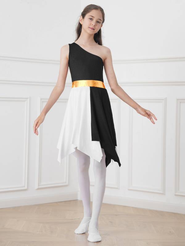 Kids Girls Sleeveless One Shoulder Tunic Praise & Worship Dance Dress thumb