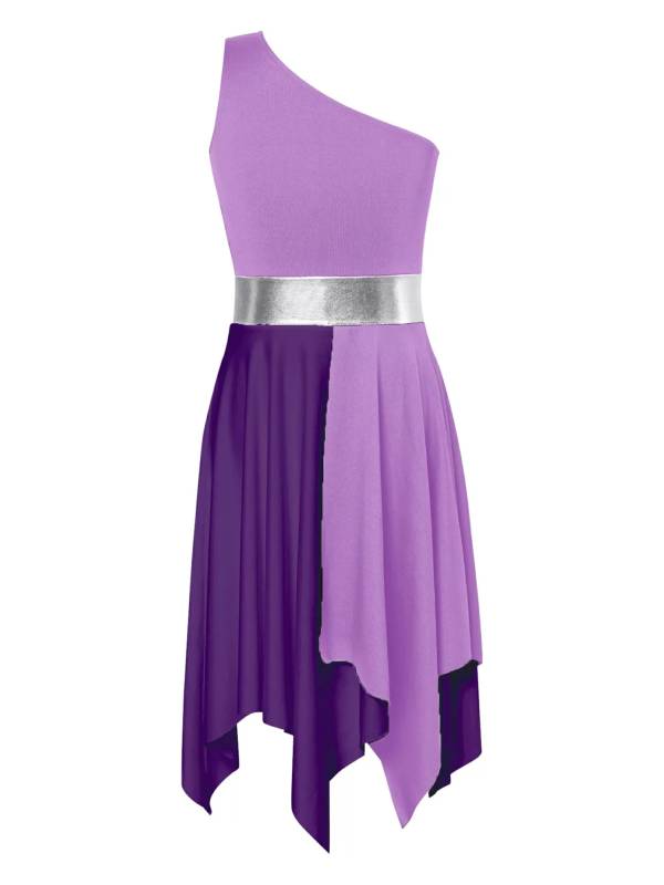 Kids Girls Sleeveless One Shoulder Tunic Praise & Worship Dance Dress thumb
