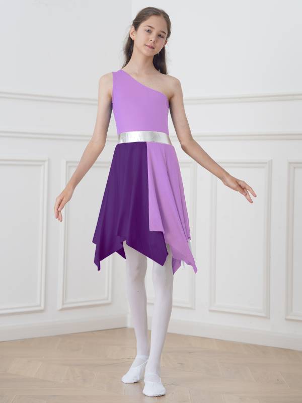 Kids Girls Sleeveless One Shoulder Tunic Praise & Worship Dance Dress thumb