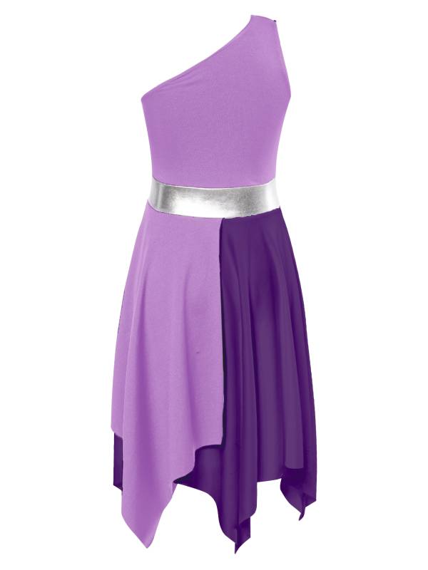 Kids Girls Sleeveless One Shoulder Tunic Praise & Worship Dance Dress thumb