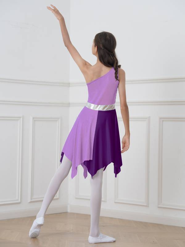 Kids Girls Sleeveless One Shoulder Tunic Praise & Worship Dance Dress thumb