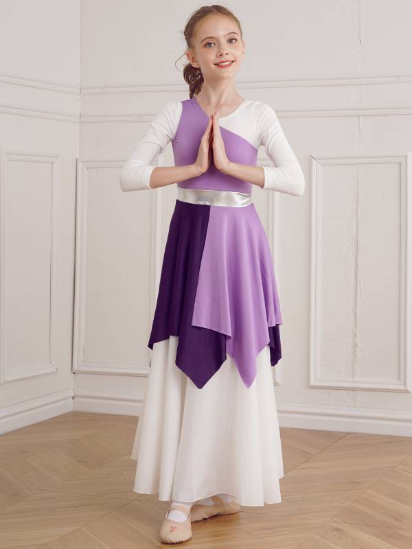 Kids Girls Sleeveless One Shoulder Tunic Praise & Worship Dance Dress thumb
