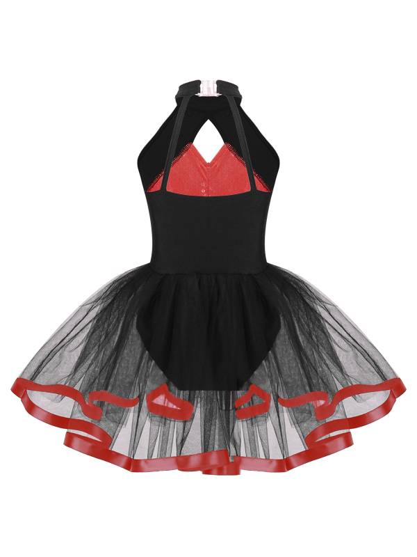 Kids Girls Sleeveless Sequins Ruffle Ballet Dance Leotard Tutu Dress thumb
