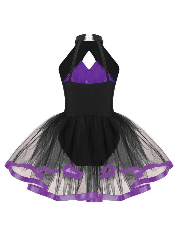 Kids Girls Sleeveless Sequins Ruffle Ballet Dance Leotard Tutu Dress thumb