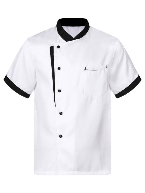 Adult Short Sleeve Stand Collar Button Chef Shirt thumb