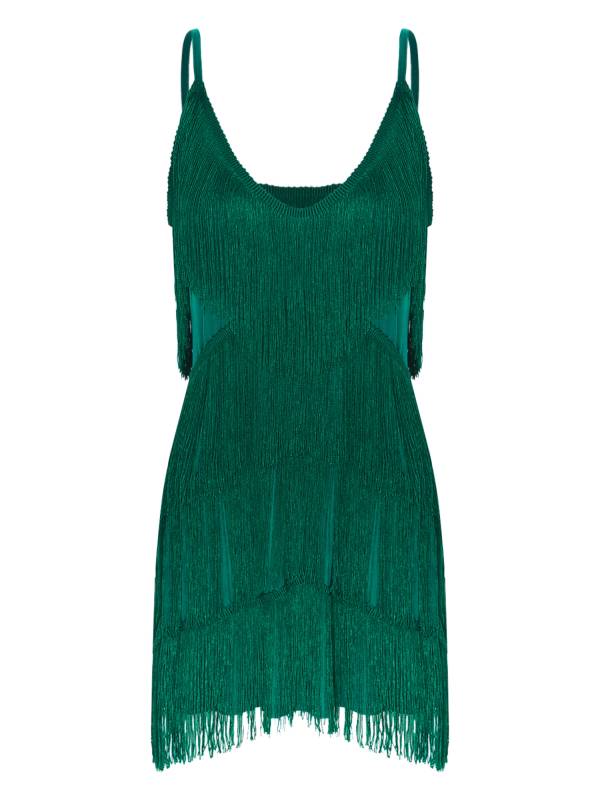 Women Deep V Neck Tiered Tassel Latin Dance Dresses thumb
