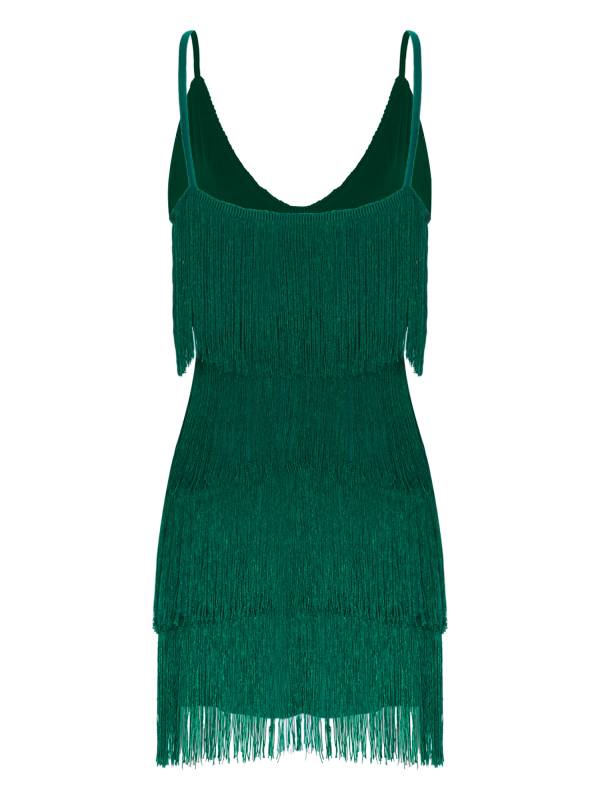 Women Deep V Neck Tiered Tassel Latin Dance Dresses thumb