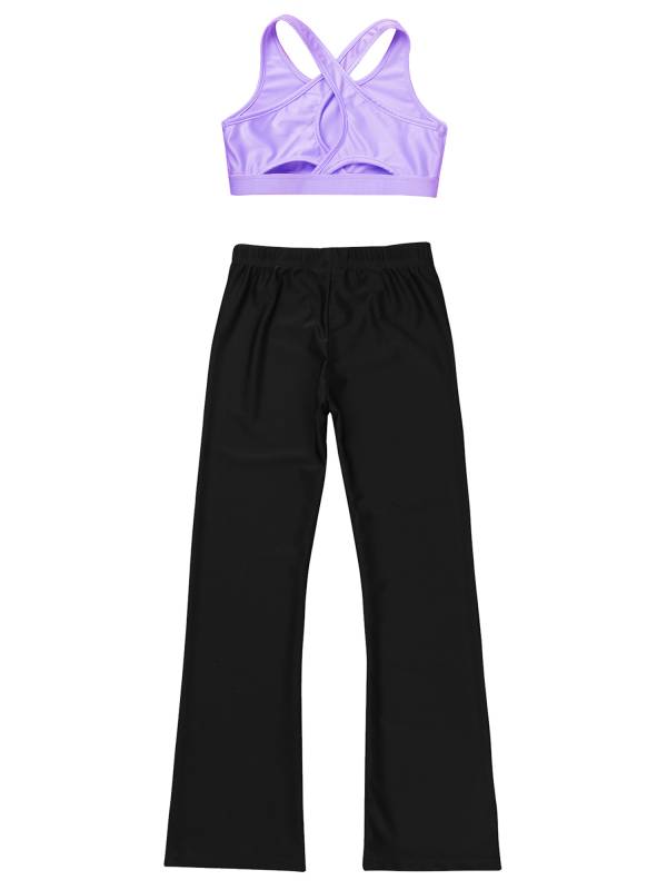 Kids Girls 2pcs Sleeveless U Neck Straps Crop Top and Pants Sports Set thumb