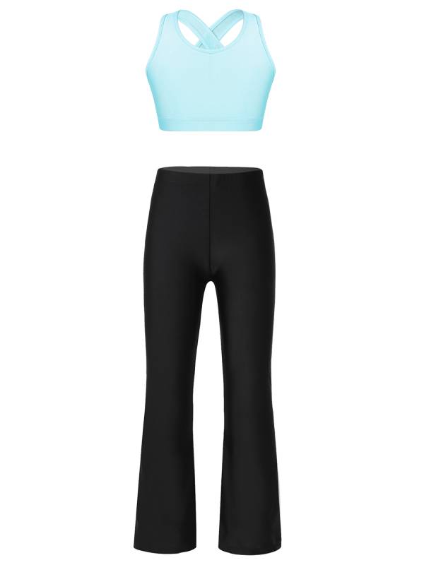 Kids Girls 2pcs Sleeveless U Neck Straps Crop Top and Pants Sports Set thumb