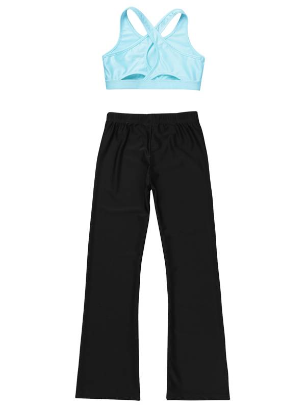 Kids Girls 2pcs Sleeveless U Neck Straps Crop Top and Pants Sports Set thumb