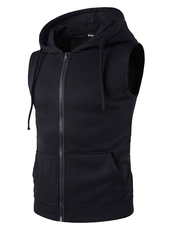 Men Sleeveless Zipper Sweatshirt Gym Sport Vest thumb