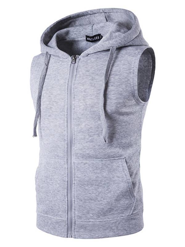 Men Sleeveless Zipper Sweatshirt Gym Sport Vest thumb