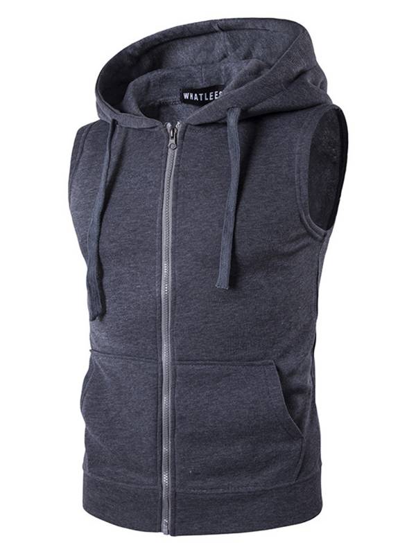 Men Sleeveless Zipper Sweatshirt Gym Sport Vest thumb