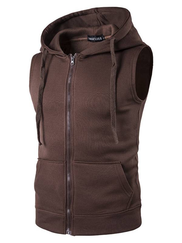 Men Sleeveless Zipper Sweatshirt Gym Sport Vest thumb