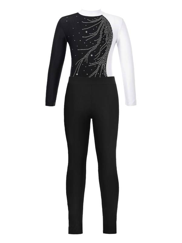 Kids Girls 2pcs Long Sleeve Mock Neck Leotard and Leggings Gymnastic Set thumb