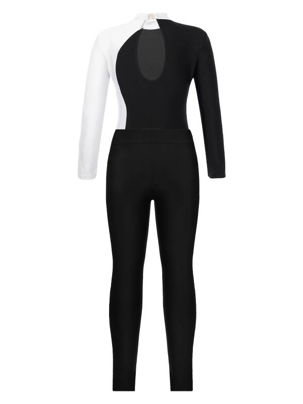 Kids Girls 2pcs Long Sleeve Mock Neck Leotard and Leggings Gymnastic Set thumb