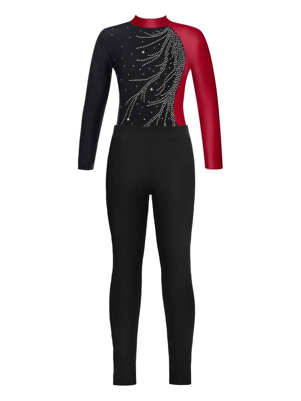 Kids Girls 2pcs Long Sleeve Mock Neck Leotard and Leggings Gymnastic Set thumb