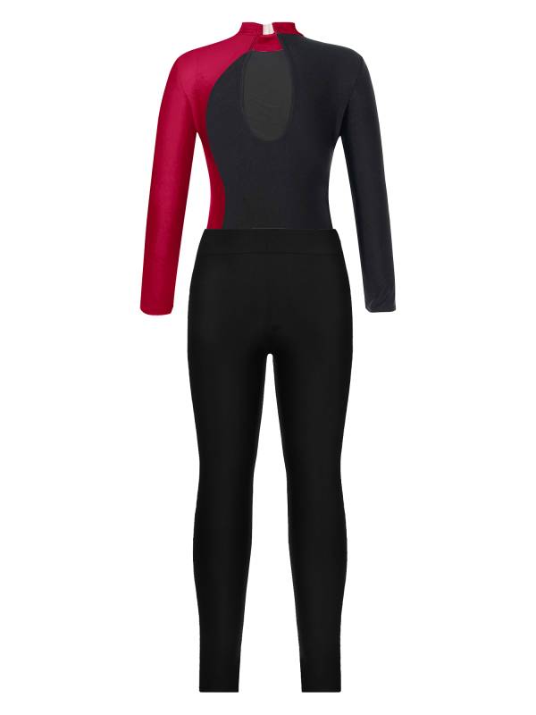 Kids Girls 2pcs Long Sleeve Mock Neck Leotard and Leggings Gymnastic Set thumb