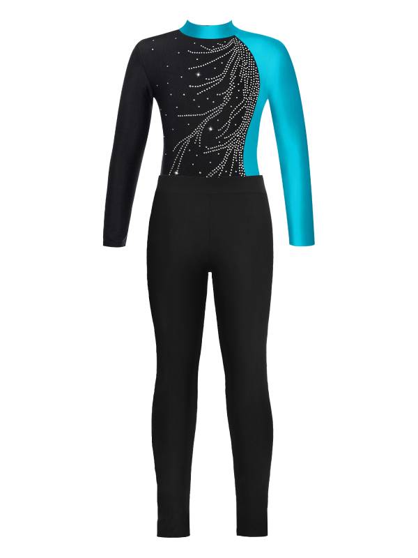 Kids Girls 2pcs Long Sleeve Mock Neck Leotard and Leggings Gymnastic Set thumb