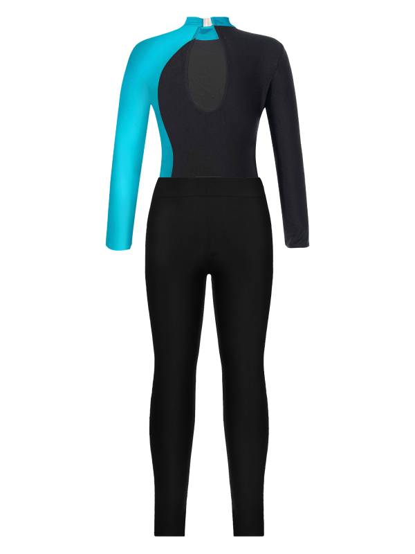 Kids Girls 2pcs Long Sleeve Mock Neck Leotard and Leggings Gymnastic Set thumb