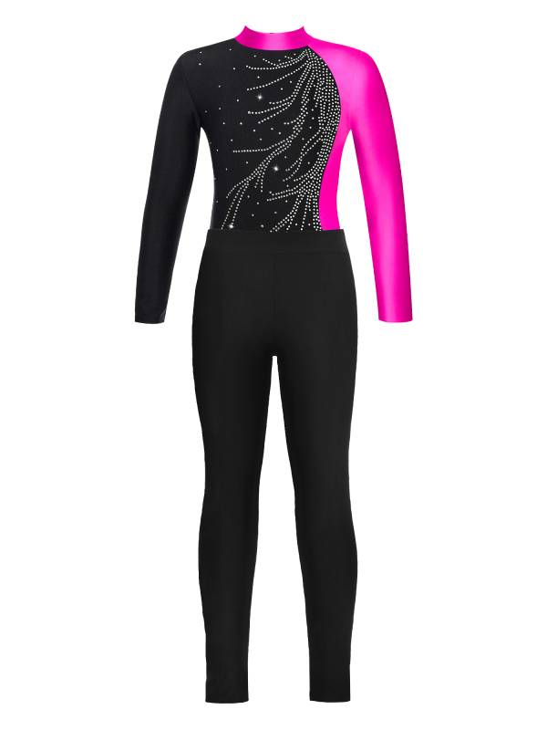 Kids Girls 2pcs Long Sleeve Mock Neck Leotard and Leggings Gymnastic Set thumb