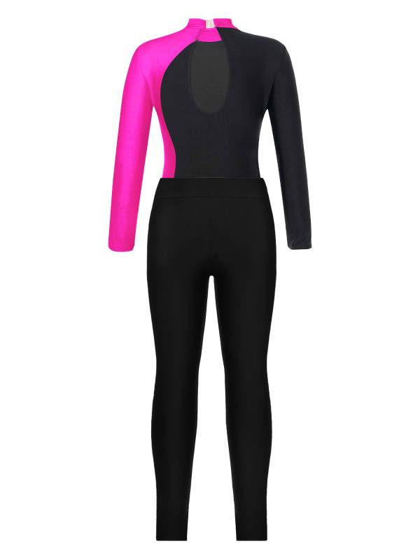 Kids Girls 2pcs Long Sleeve Mock Neck Leotard and Leggings Gymnastic Set thumb
