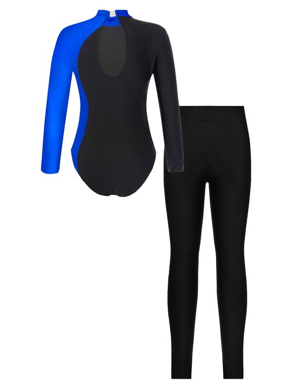 Kids Girls 2pcs Long Sleeve Mock Neck Leotard and Leggings Gymnastic Set thumb
