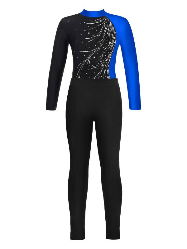 Kids Girls 2pcs Long Sleeve Mock Neck Leotard and Leggings Gymnastic Set thumb