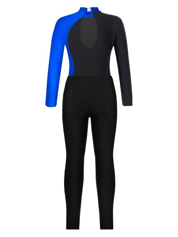 Kids Girls 2pcs Long Sleeve Mock Neck Leotard and Leggings Gymnastic Set thumb