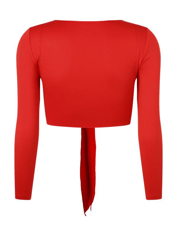 Women Yoga Ballet Dance Solid Self-Tie Long Sleeve Cropped Cardigan thumb