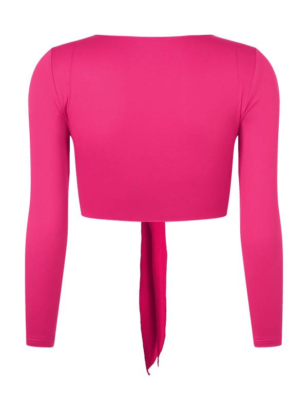 Women Yoga Ballet Dance Solid Self-Tie Long Sleeve Cropped Cardigan thumb