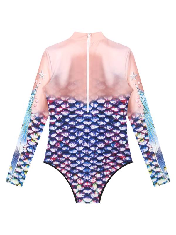Women Long Sleeves 3D Print Mermaid Bodysuit One Piece Swimsuit thumb