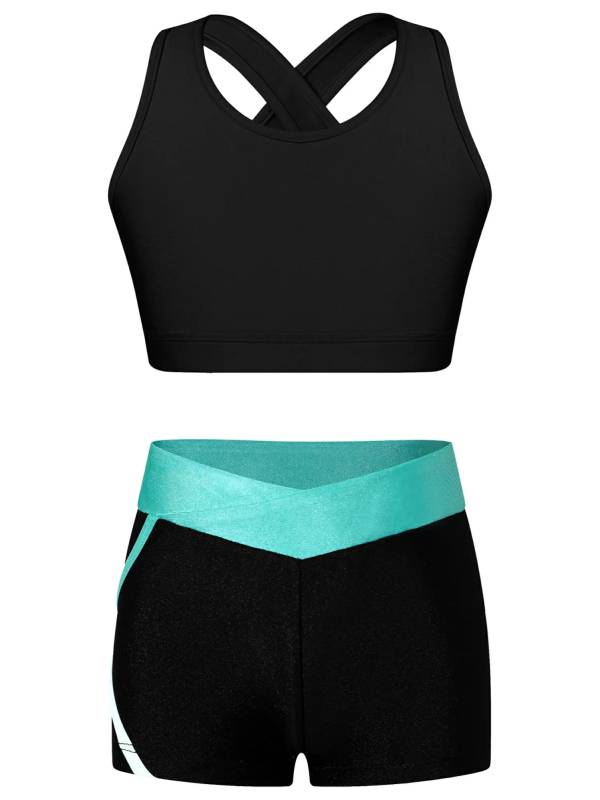 Kids Girls Sleeveless Crop Top and Low Waist Shorts Sport Sets thumb