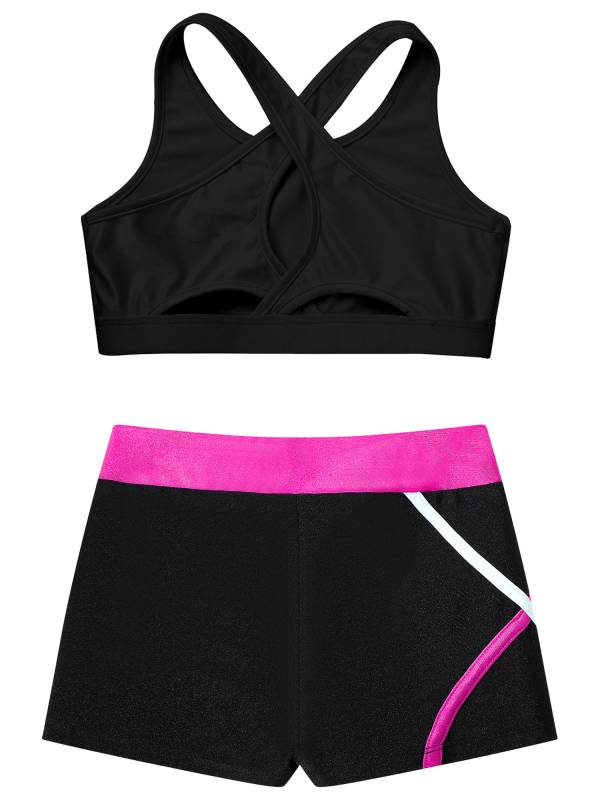 Kids Girls Sleeveless Crop Top and Low Waist Shorts Sport Sets thumb