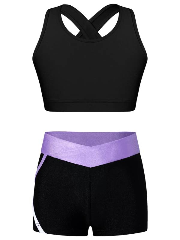 Kids Girls Sleeveless Crop Top and Low Waist Shorts Sport Sets thumb