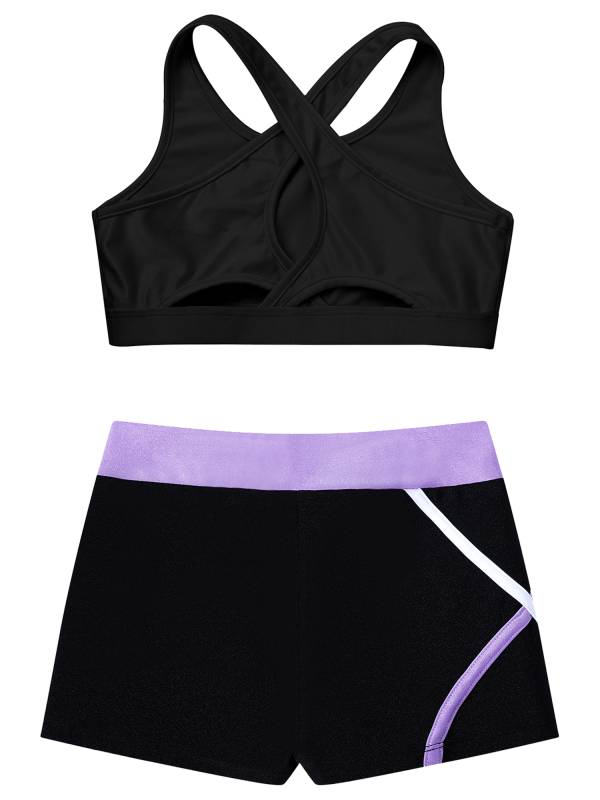 Kids Girls Sleeveless Crop Top and Low Waist Shorts Sport Sets thumb
