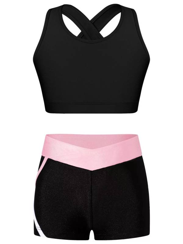 Kids Girls Sleeveless Crop Top and Low Waist Shorts Sport Sets thumb