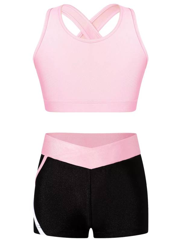 Kids Girls Sleeveless Crop Top and Low Waist Shorts Sport Sets thumb