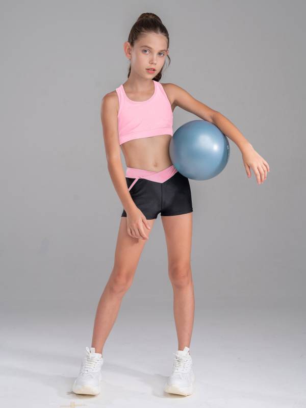 Kids Girls Sleeveless Crop Top and Low Waist Shorts Sport Sets thumb