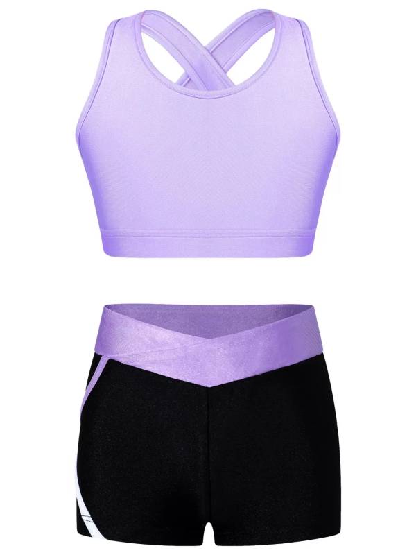 Kids Girls Sleeveless Crop Top and Low Waist Shorts Sport Sets thumb