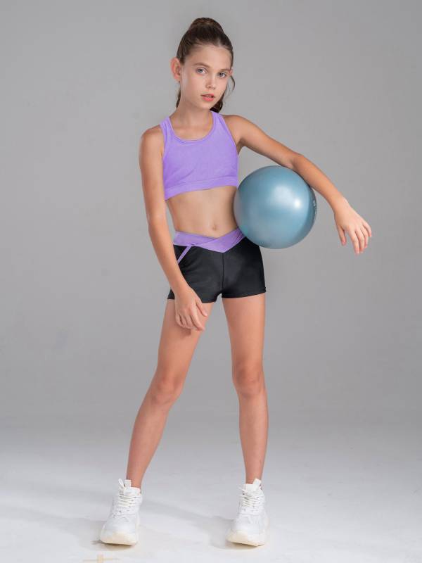 Kids Girls Sleeveless Crop Top and Low Waist Shorts Sport Sets thumb