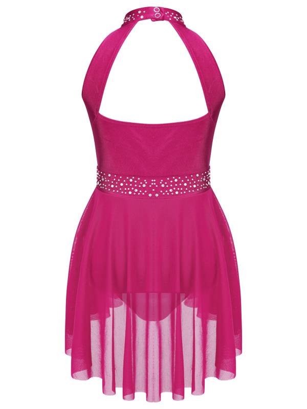 Kids Girls Sleeveless Backless Skating Dance Leotard Dress thumb