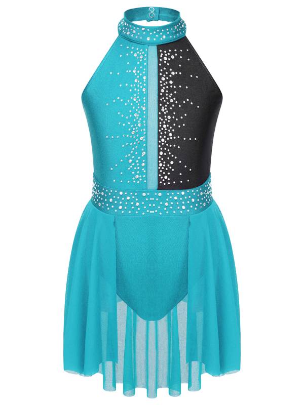 Kids Girls Sleeveless Backless Skating Dance Leotard Dress thumb
