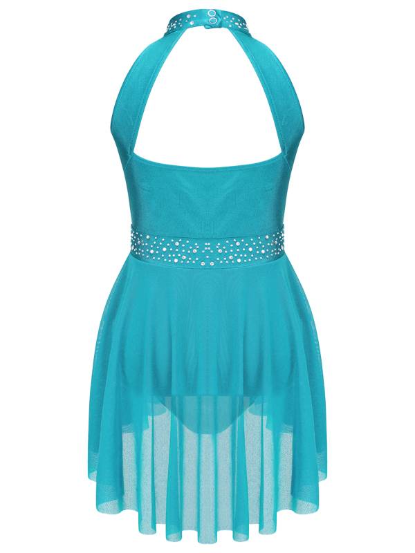Kids Girls Sleeveless Backless Skating Dance Leotard Dress thumb