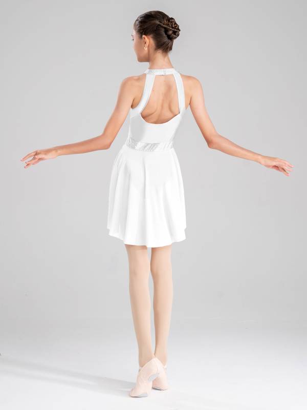 Kids Girls Sleeveless Backless Skating Dance Leotard Dress thumb