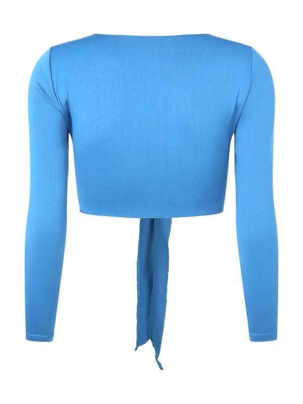 Women Yoga Ballet Dance Solid Self-Tie Long Sleeve Cropped Cardigan thumb