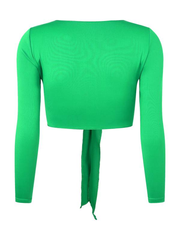 Women Yoga Ballet Dance Solid Self-Tie Long Sleeve Cropped Cardigan thumb