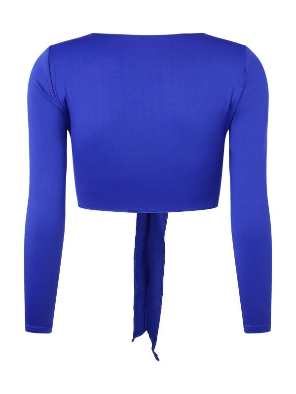 Women Yoga Ballet Dance Solid Self-Tie Long Sleeve Cropped Cardigan thumb
