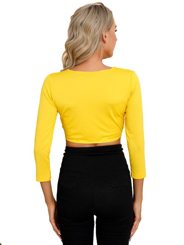 Women Yoga Ballet Dance Solid Self-Tie Long Sleeve Cropped Cardigan thumb