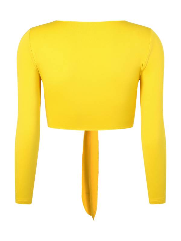Women Yoga Ballet Dance Solid Self-Tie Long Sleeve Cropped Cardigan thumb